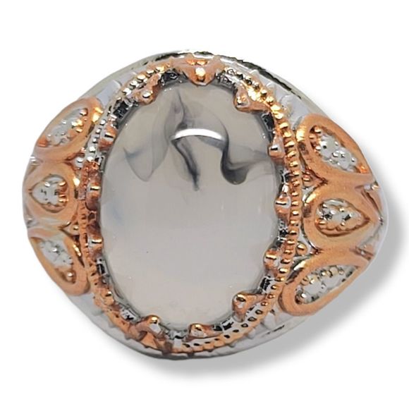 Renaissance Silvertone gold embellishment Oval imitation Rutilated Quartz Ring - Picture 1 of 5